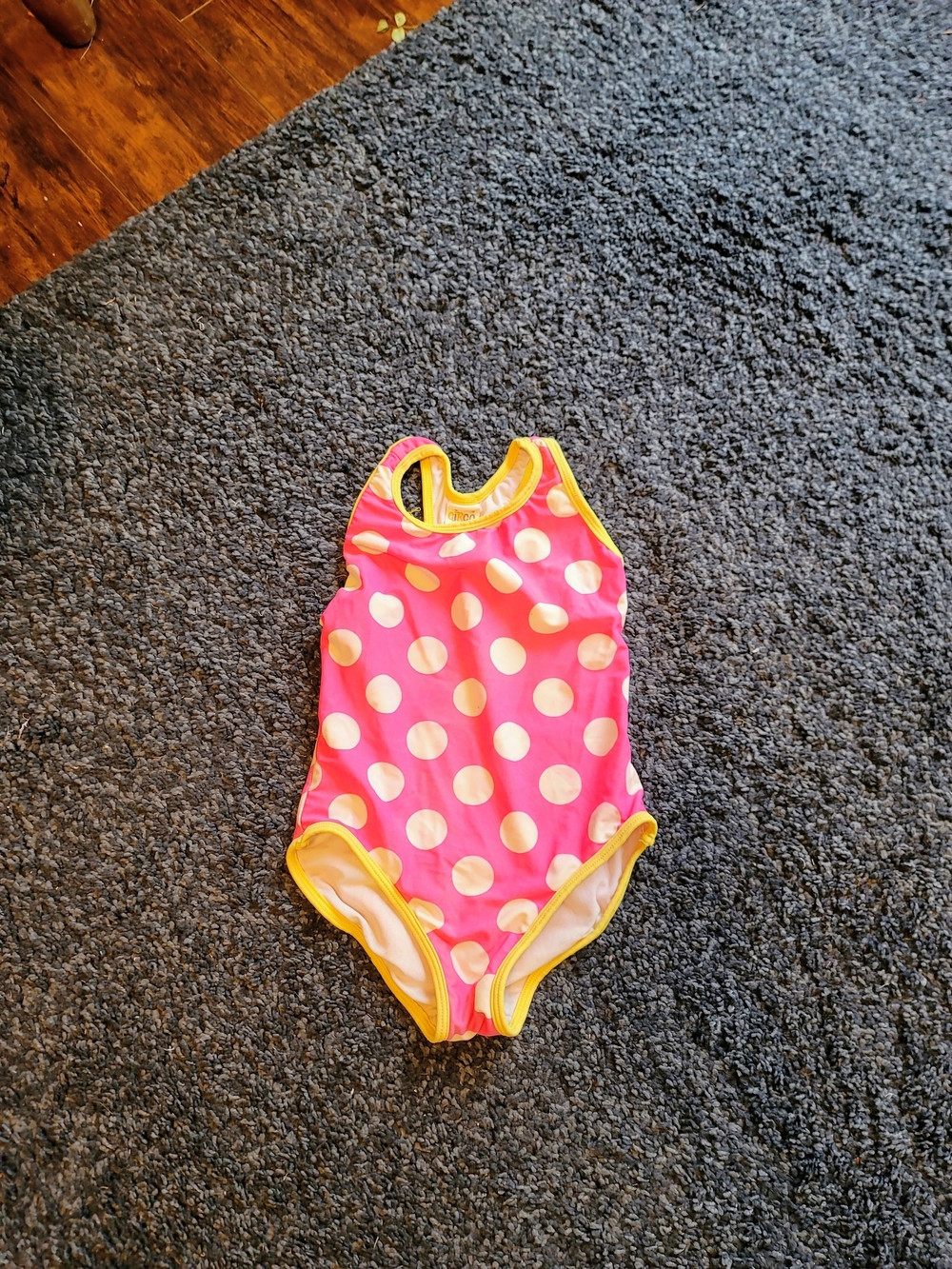 Kids Pink Polka Dot One-Piece Swimsuit with Yellow Trim